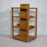 Solid cherry wood rolling shelf, unique piece, 1970s