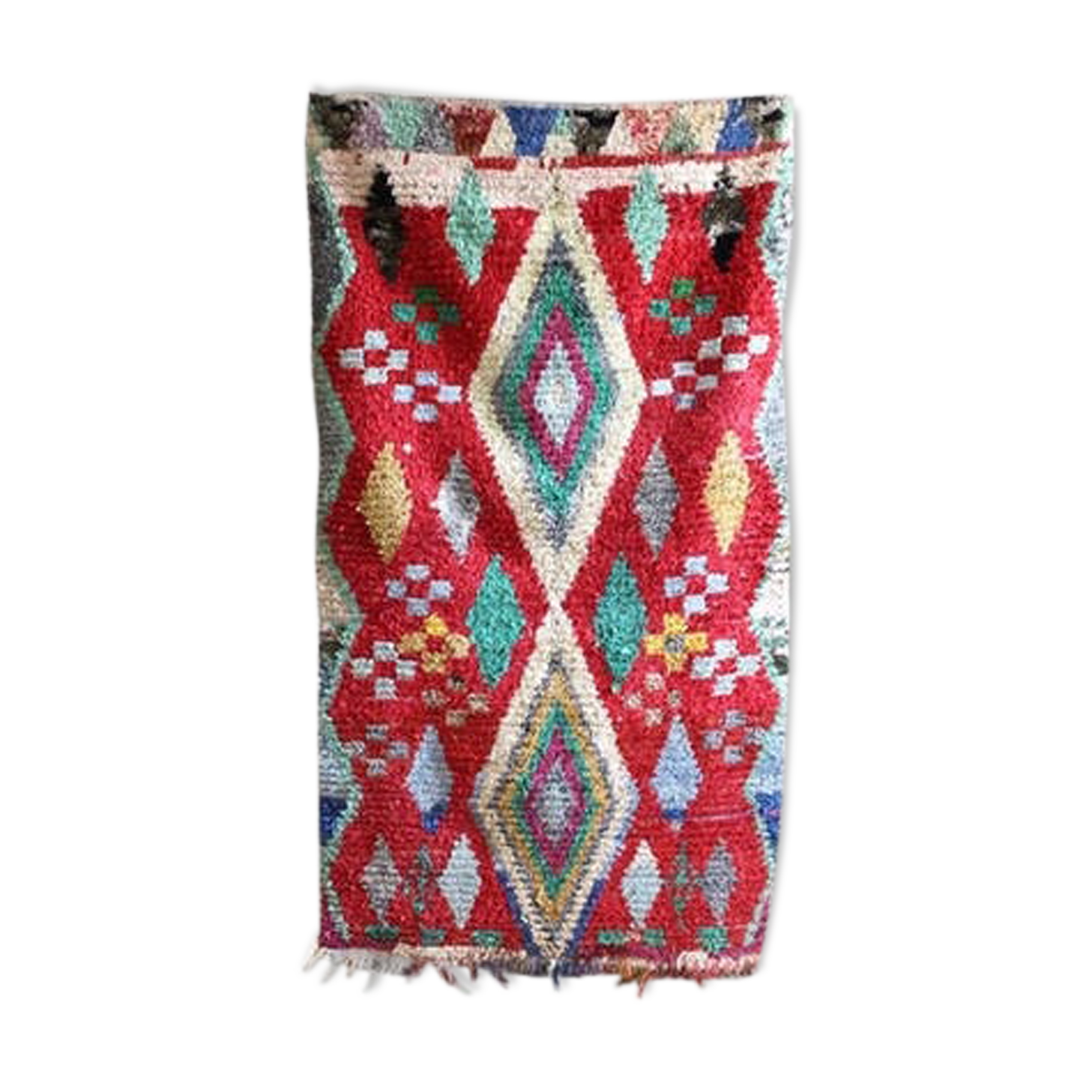 Boucherouite woven hand to the Morocco Berber carpet 194x110cm