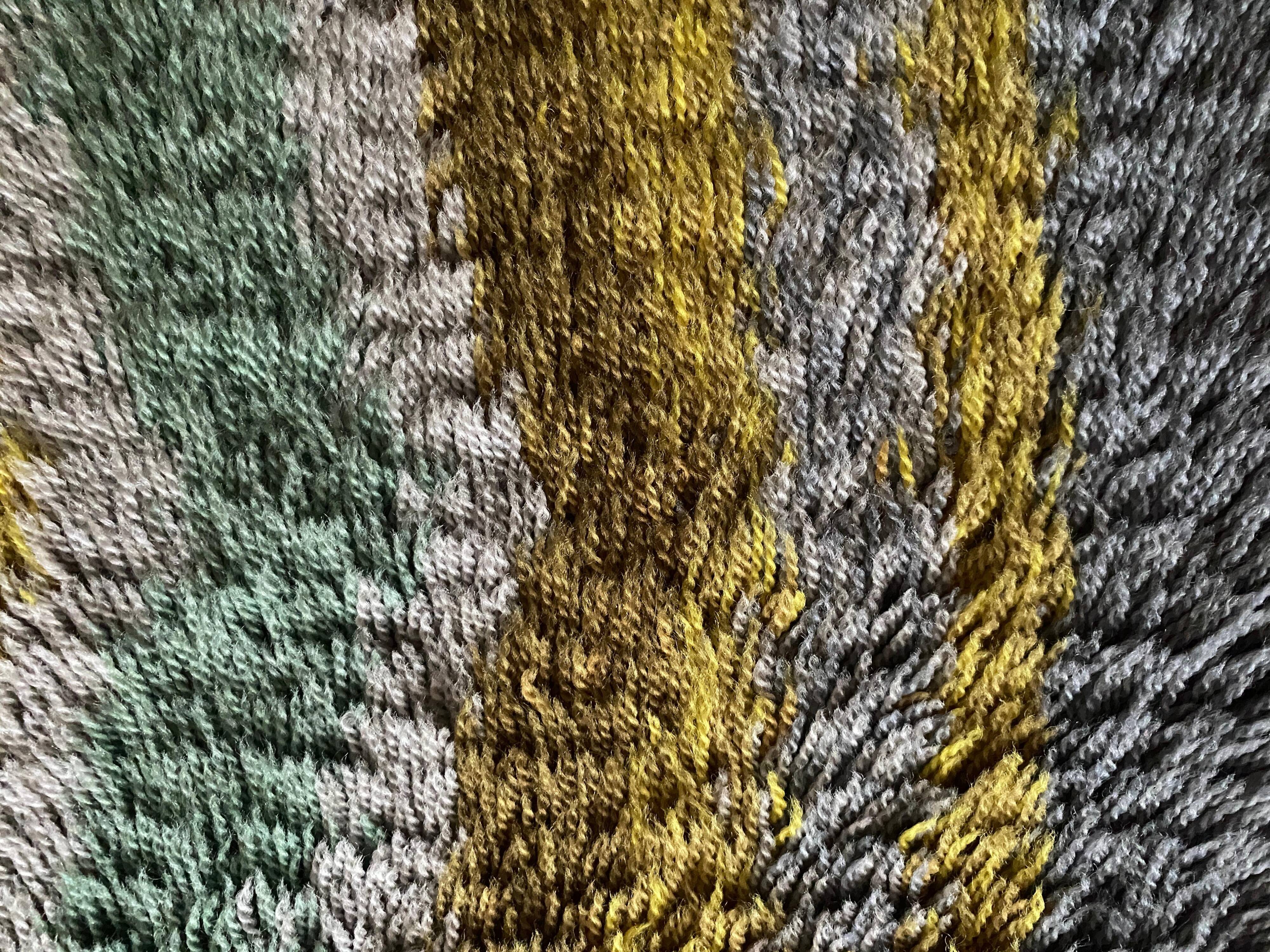 Mid-century Modern High Pile, Yellow, Aquamarine & Grey Rya Rug, Sweden, 1960s