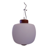 50's, 60'S design pendant lamp in opaline and teak by Goffredo Reggiani.