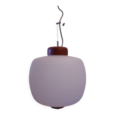 50's, 60'S design pendant lamp in opaline and teak by Goffredo Reggiani.