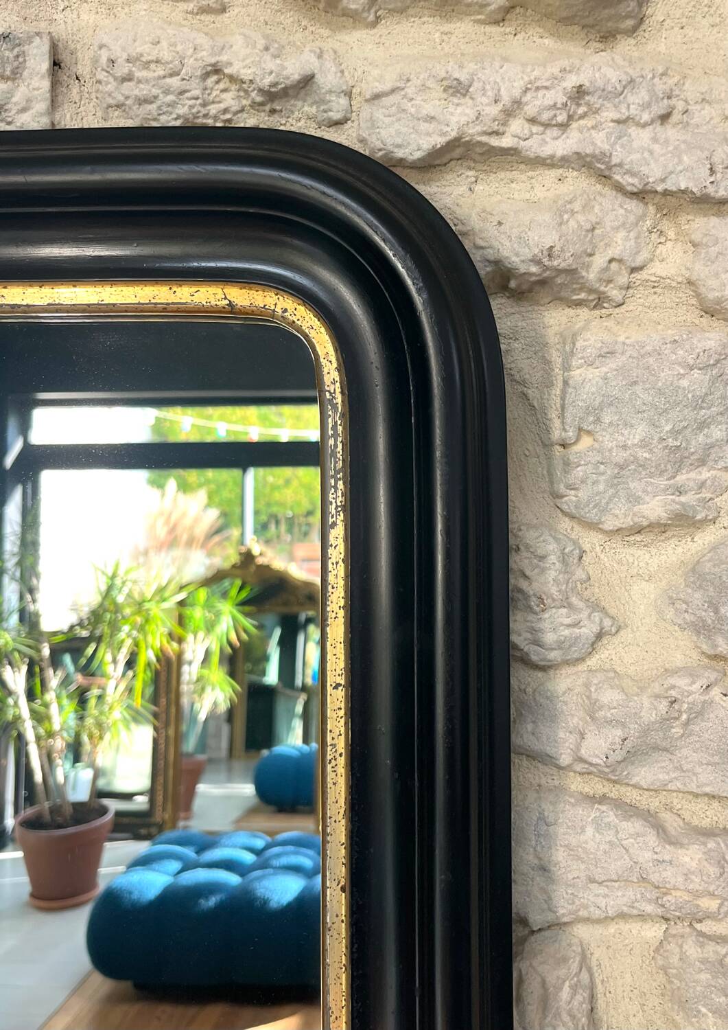 Antique Louis-Philippe black mirror, 75.5cm/48.5cm, trumeau style