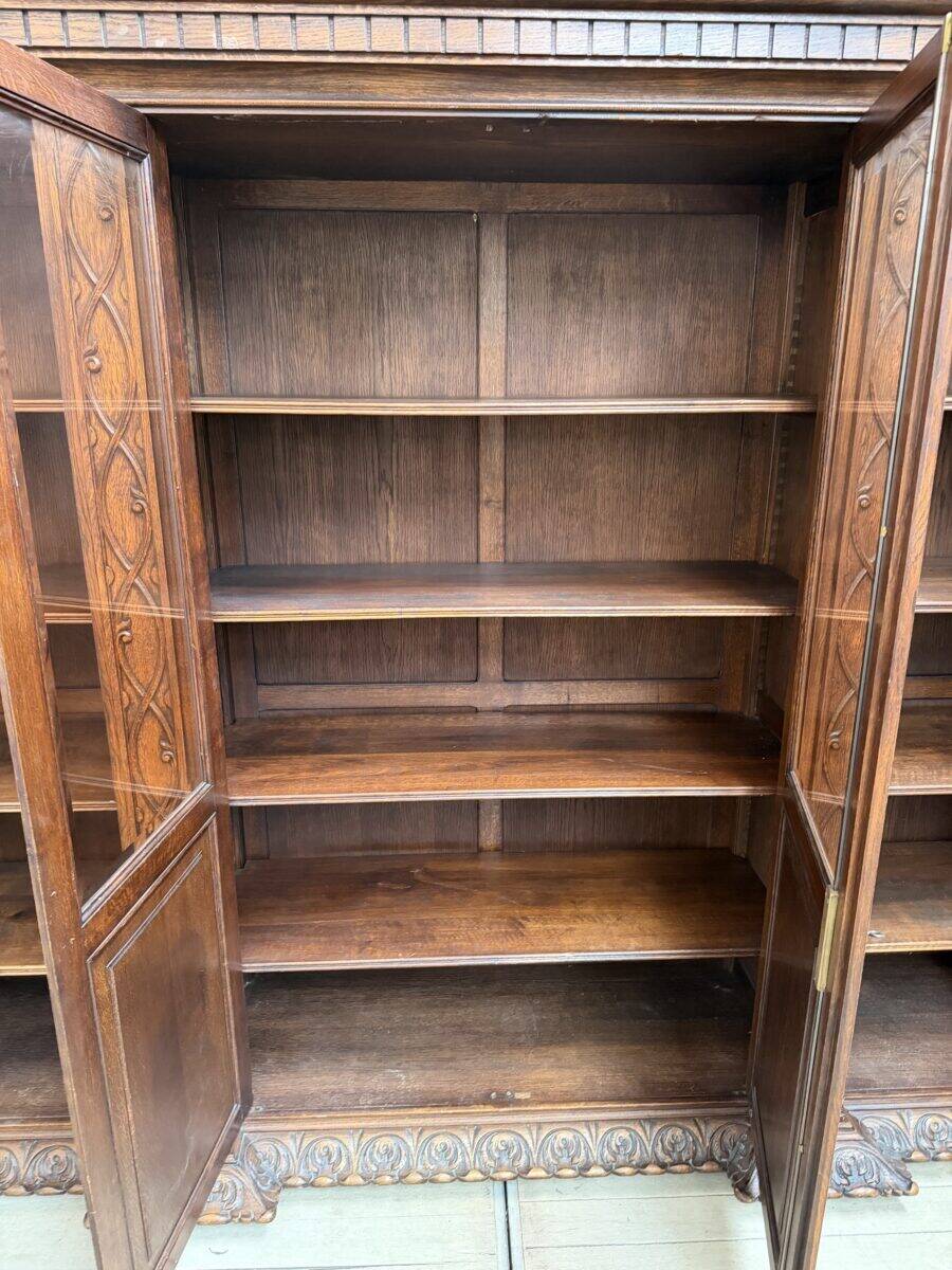 Large oak pharmacy display cabinet
