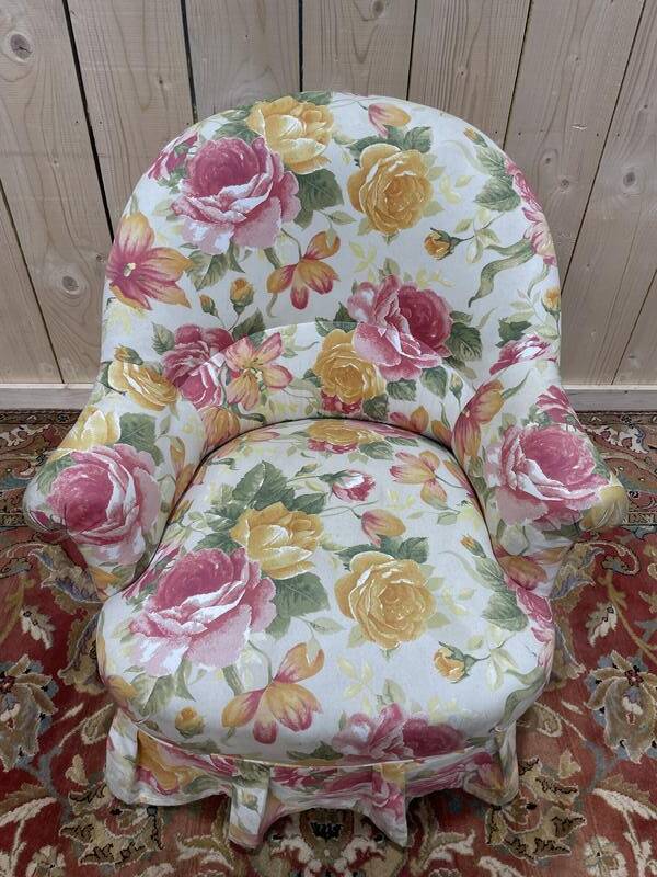 Fauteuil crapaud Napoléon III tissu fleuri