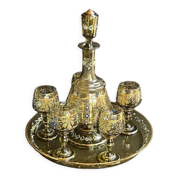 Amber crystal enamel and gilded liquor service
