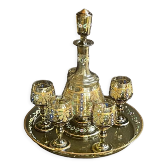 Amber crystal enamel and gilded liquor service
