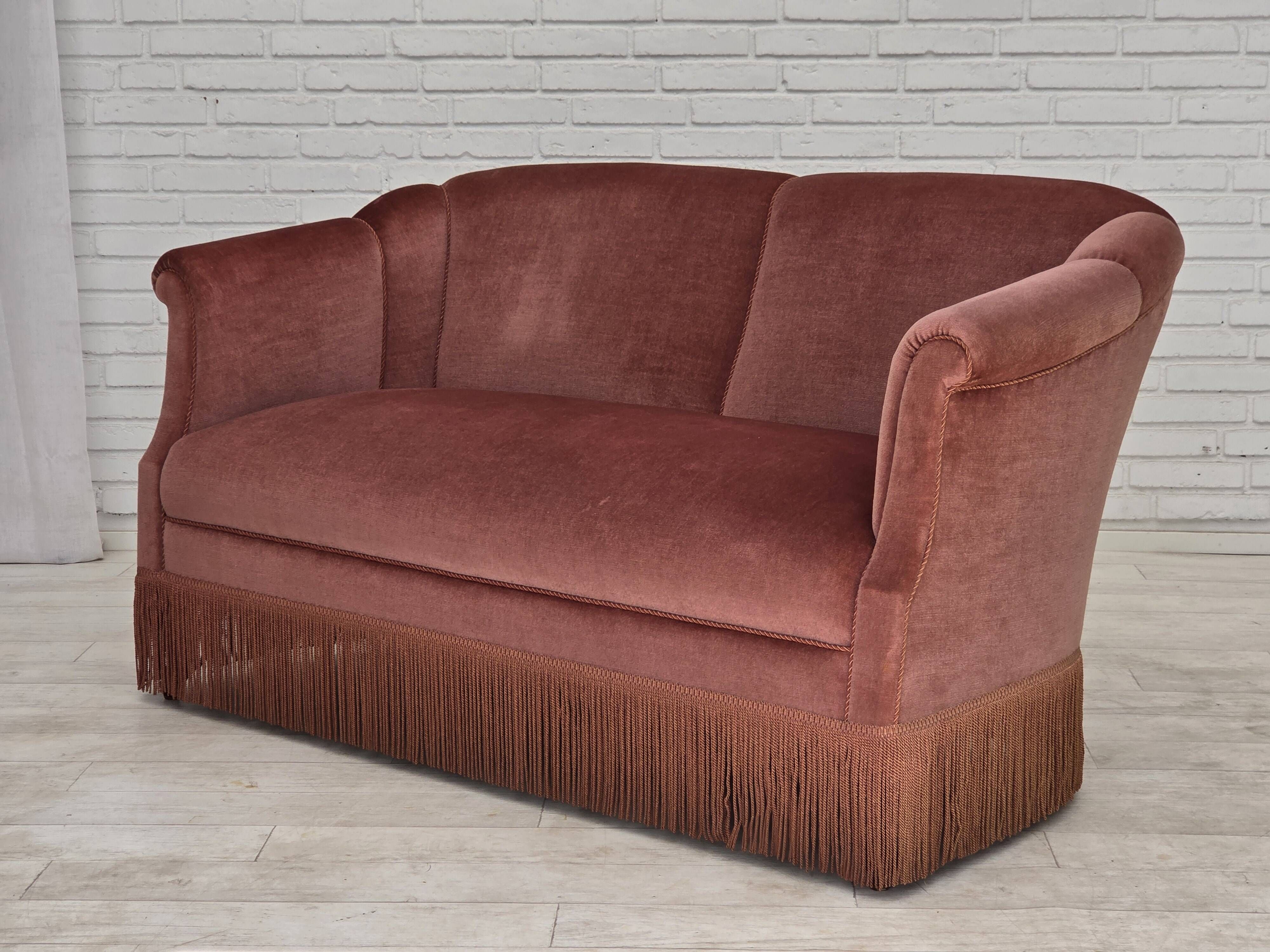 1960s, Danish 2-seater sofa, original pink furniture velour.