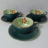 3 old lunches and saucers in faience of Longchamp