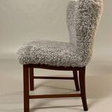 Danish beside chair in grey sheep skin  1940s