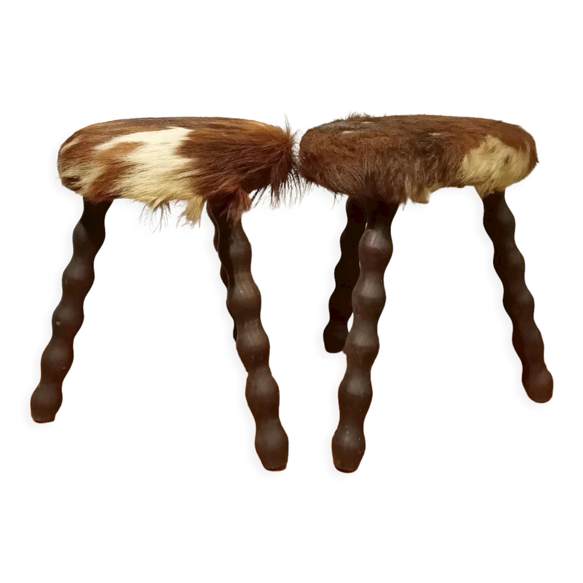 Duo of cowhide stools