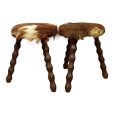 Duo of cowhide stools