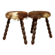 Duo of cowhide stools