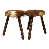 Duo de tabourets peau de vache