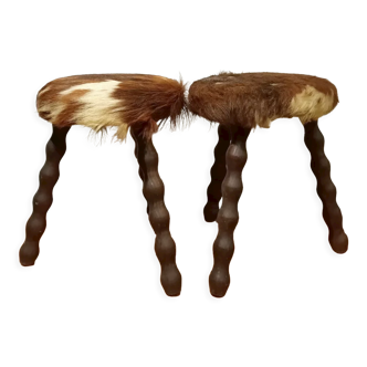 Duo of cowhide stools