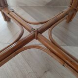 Vintage set of 2 garden woven rattan chairs - sky blue nets - 40