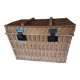 Wicker travel trunk XIX with metal clasps and handles.