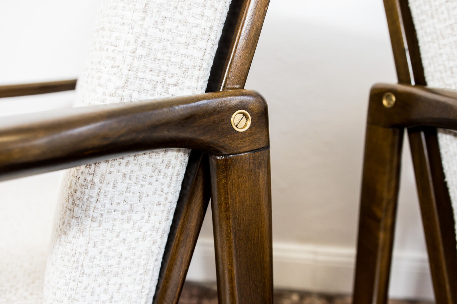 Pair of Restored White Grey B-7522 armchairs by Zenon Bączyk, 1960’s