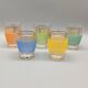 5 pretty multicolored frosted glasses with gold edges, vintage france 1950s