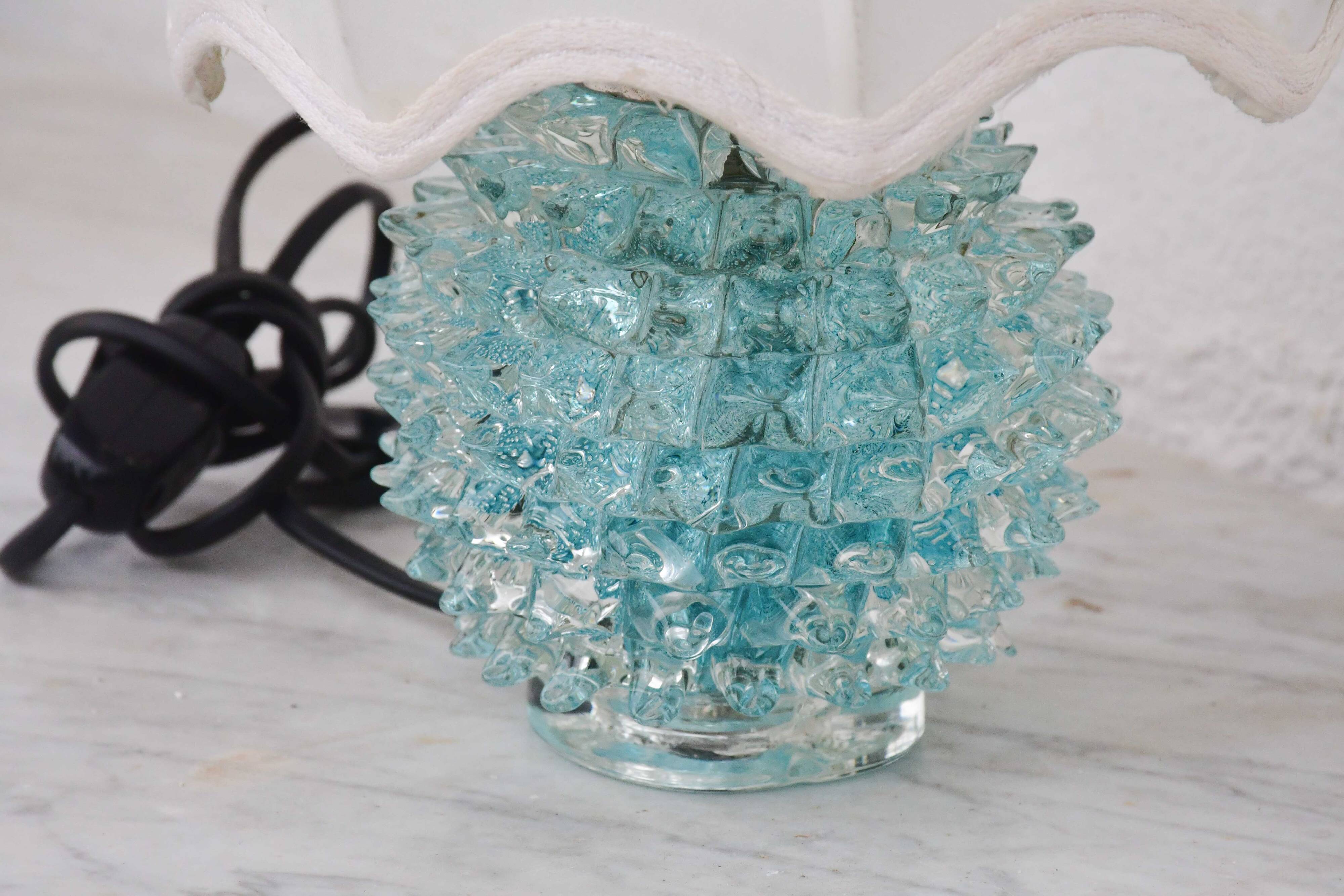 Rare blue table lamp in rostrato Murano glass vase for Barovier & Toso, 1950s