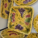 Lot 11 assiettes dessert Sarreguemines barbotine fruits 19cm vintage rare