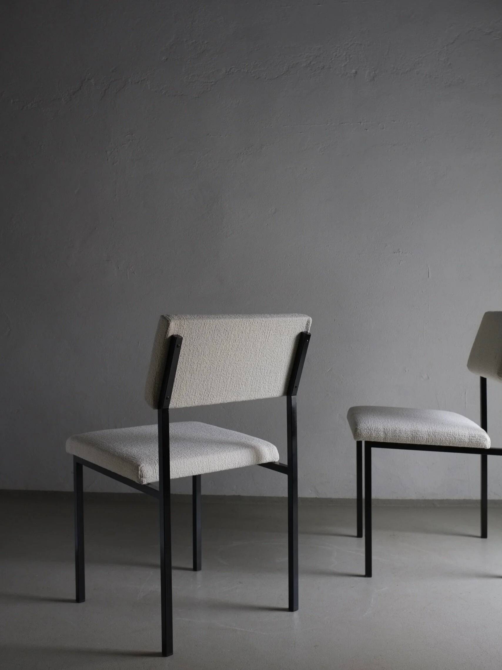 White boucle black metal chairs | Kembo | Netherlands | 1960s