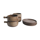 Set of 4 bowls and 4 plates by Thèrèse Bataille for the Dour workshop 1970s