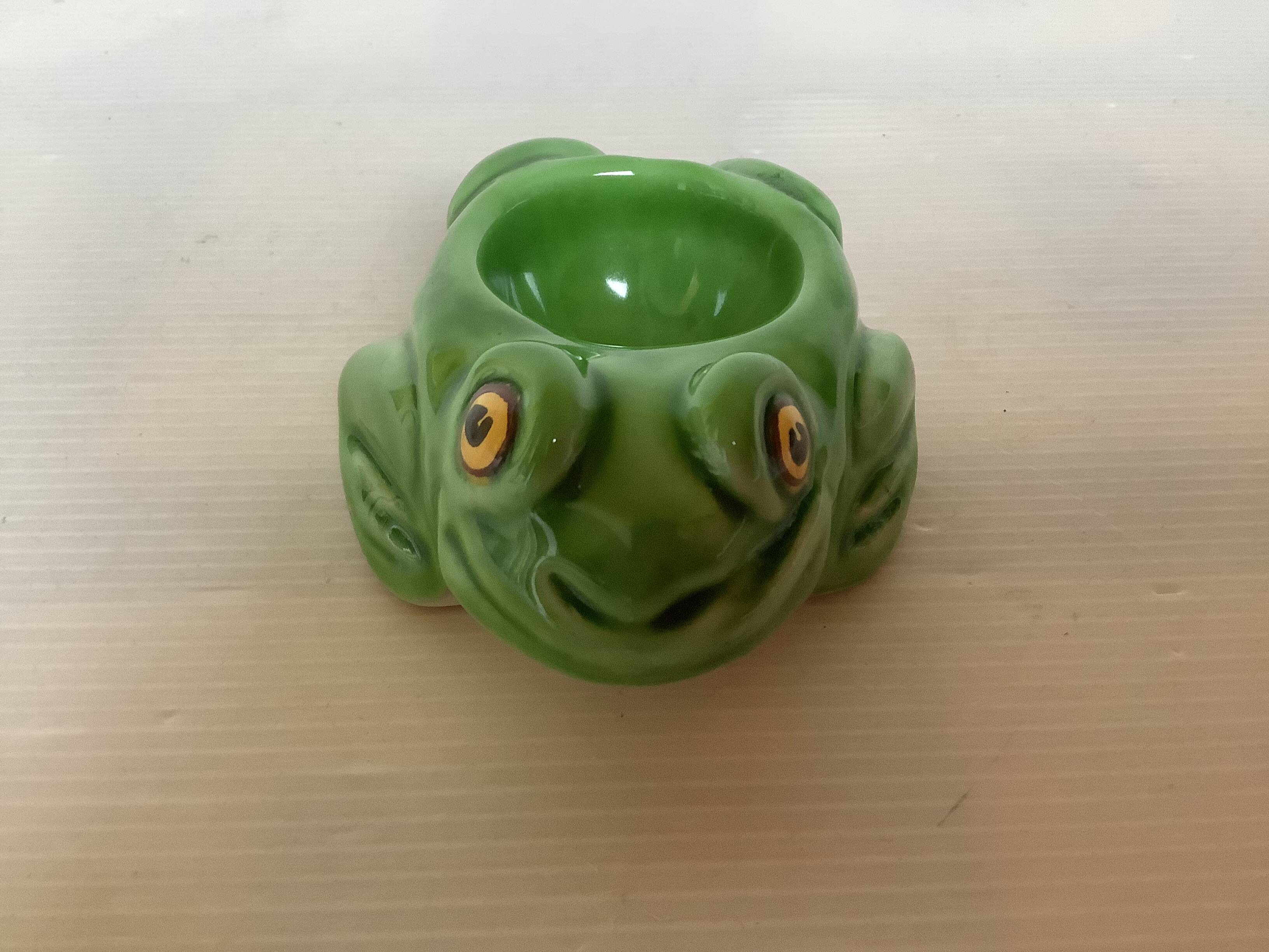 Green ceramic frog egg cup