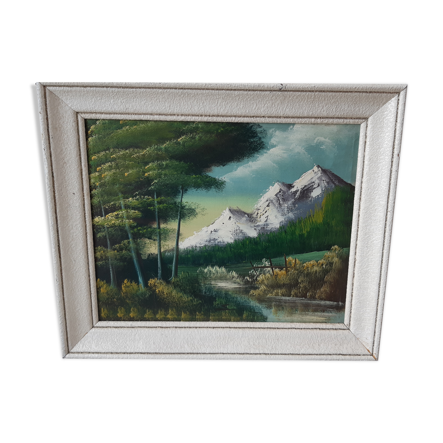 Oil painting on canvas landscape vintage mountains
