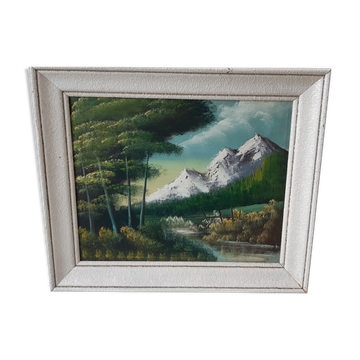 Oil painting on canvas landscape vintage mountains