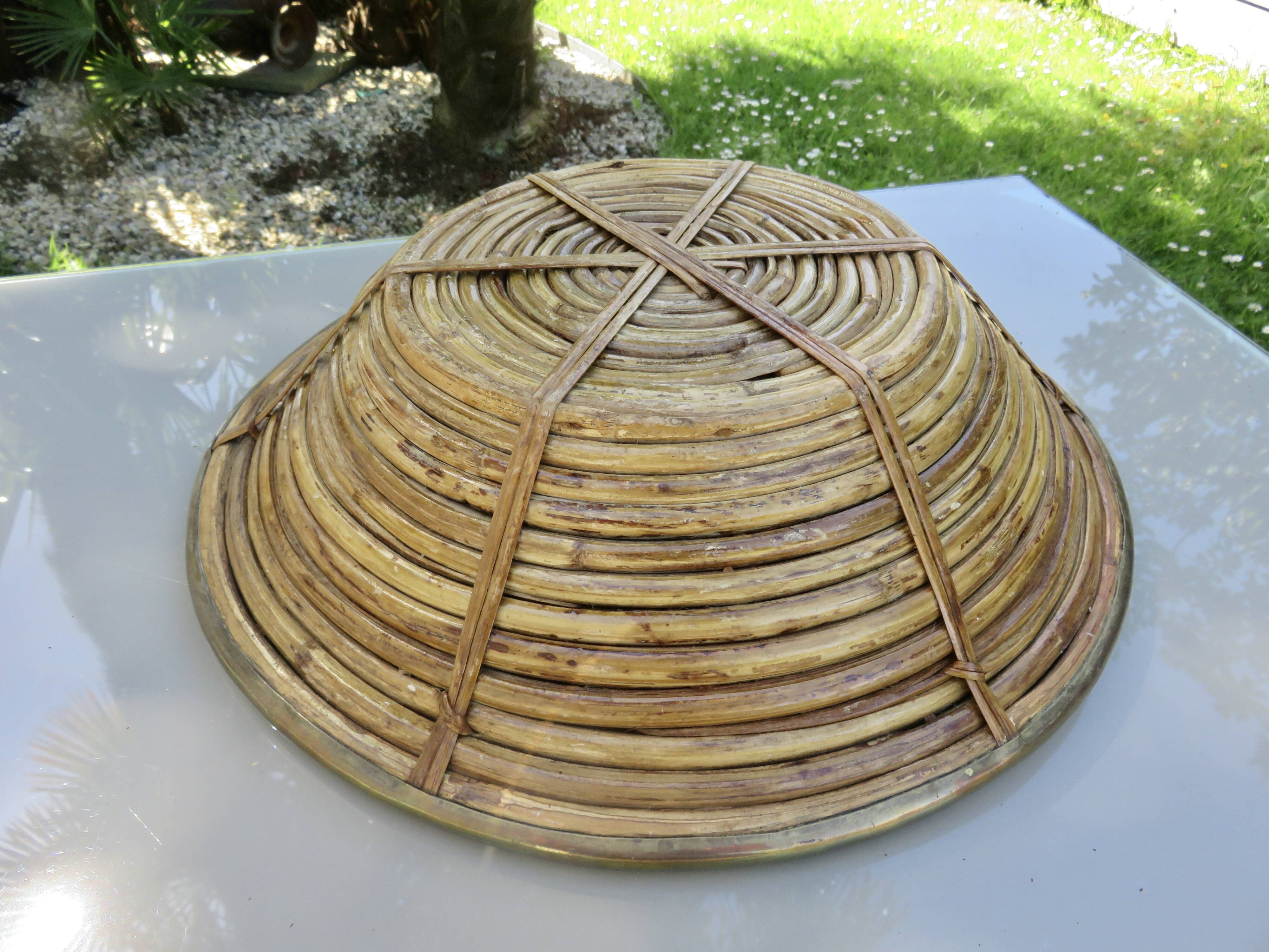 Large basket in the style of Gabriella Crespi made of bamboo and brass.