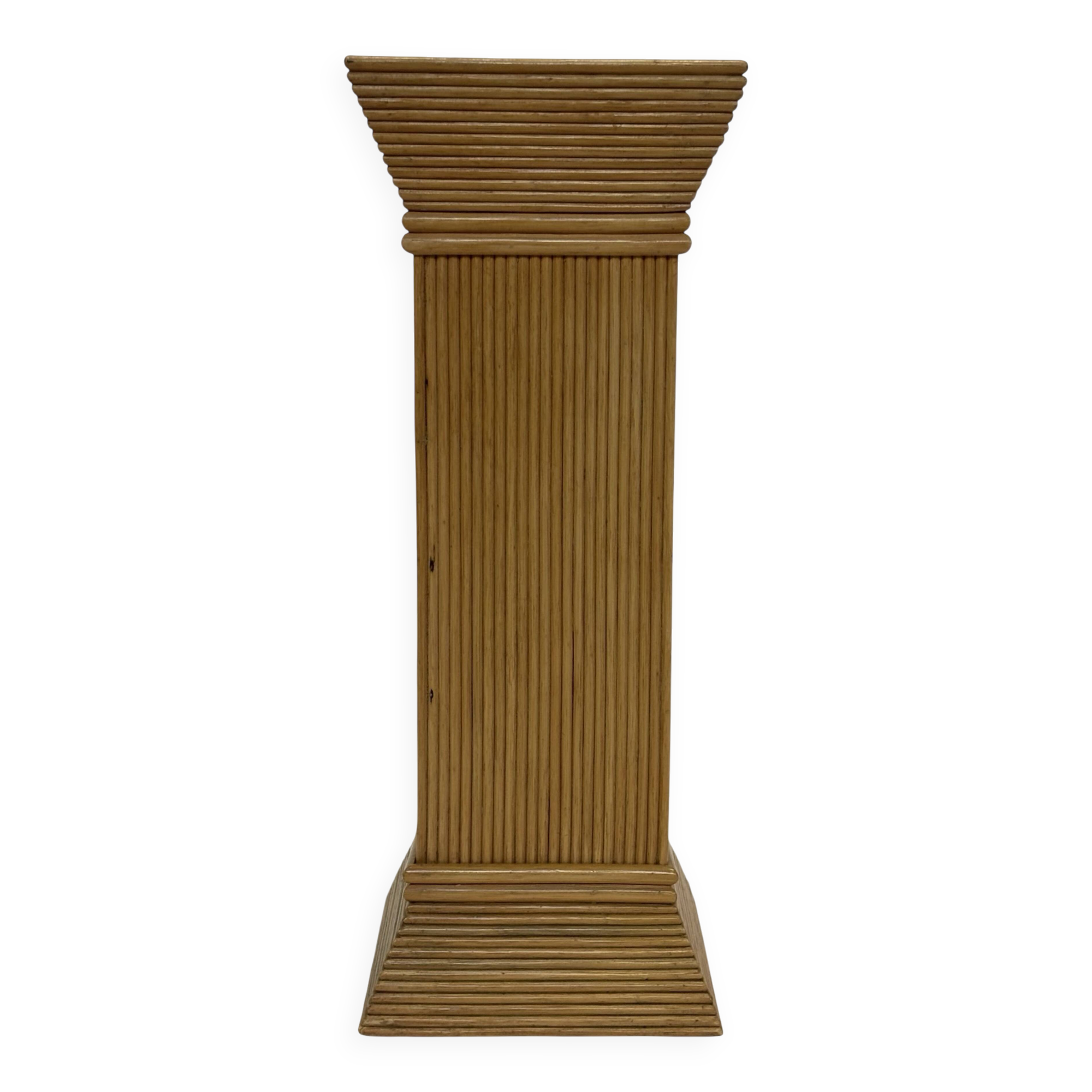 Vintage Rattan Column Planter Bamboo Bohemian Pillar '70s Rattan Mcguire