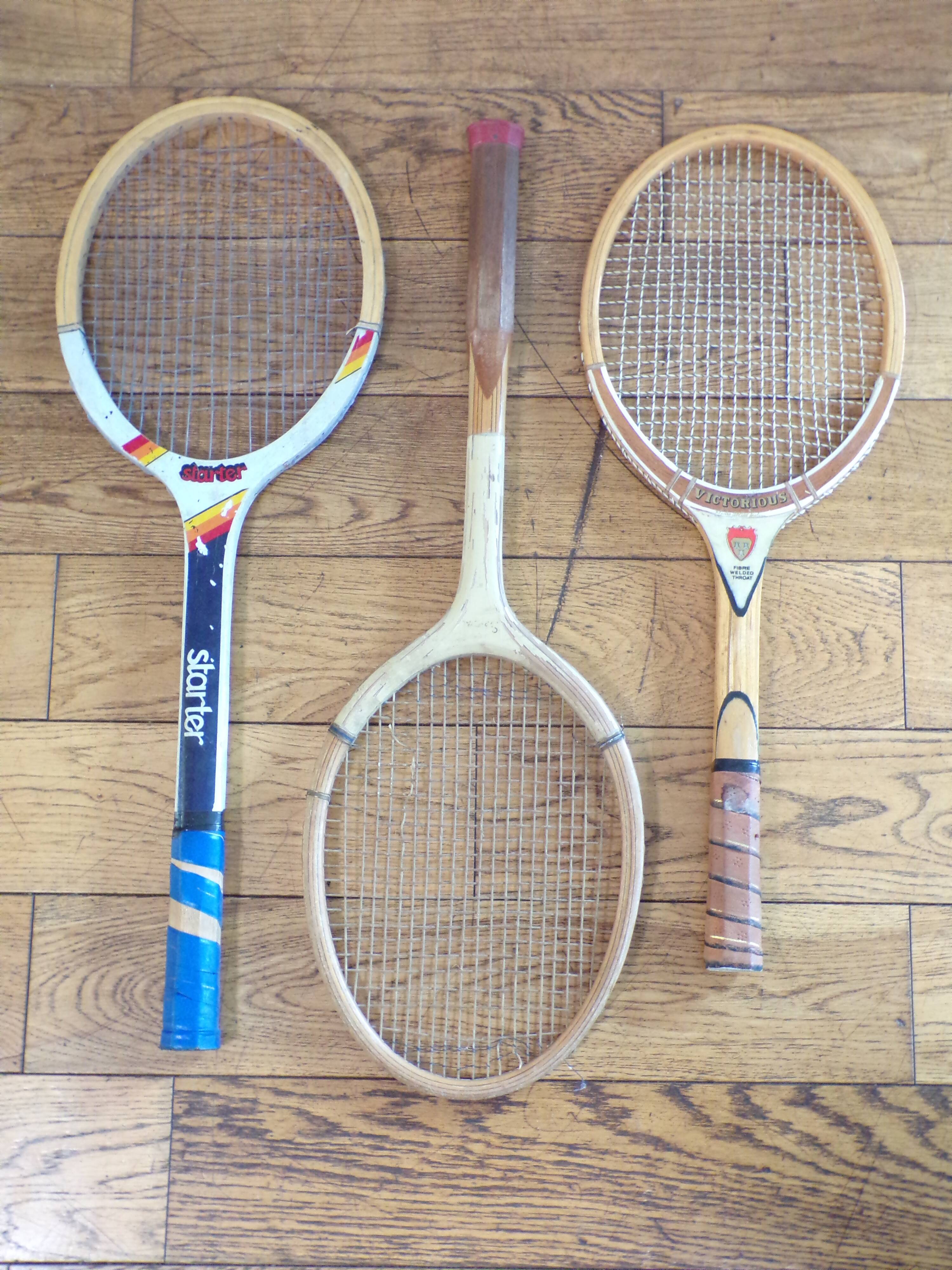 Vintage 3 wooden tennis rackets