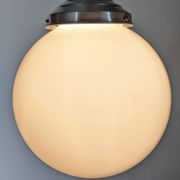 XL Art Deco white opaline ball pendant light, France circa 1920