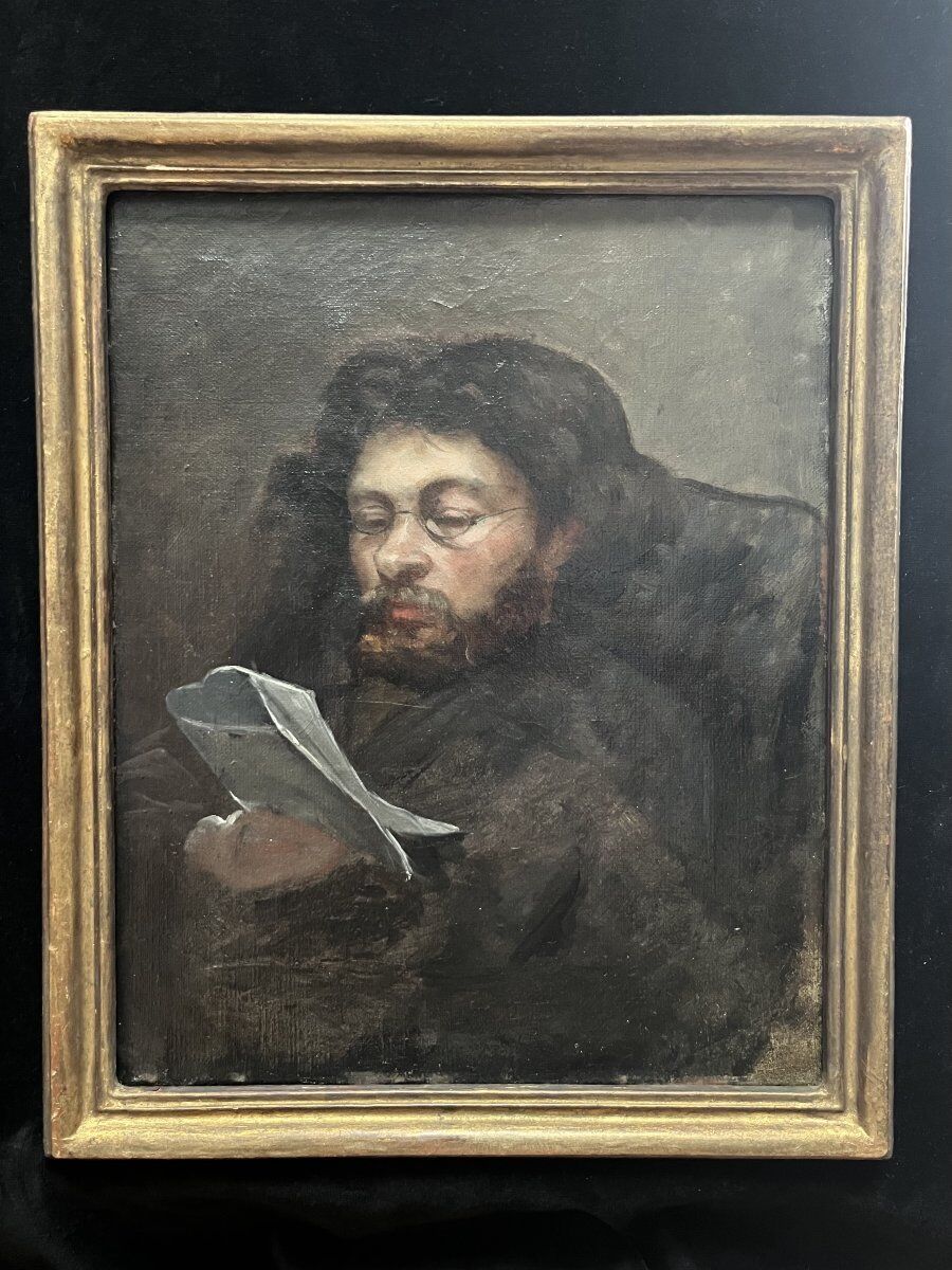 French school of the 19th century, Portrait of a man reading, oil on canvas