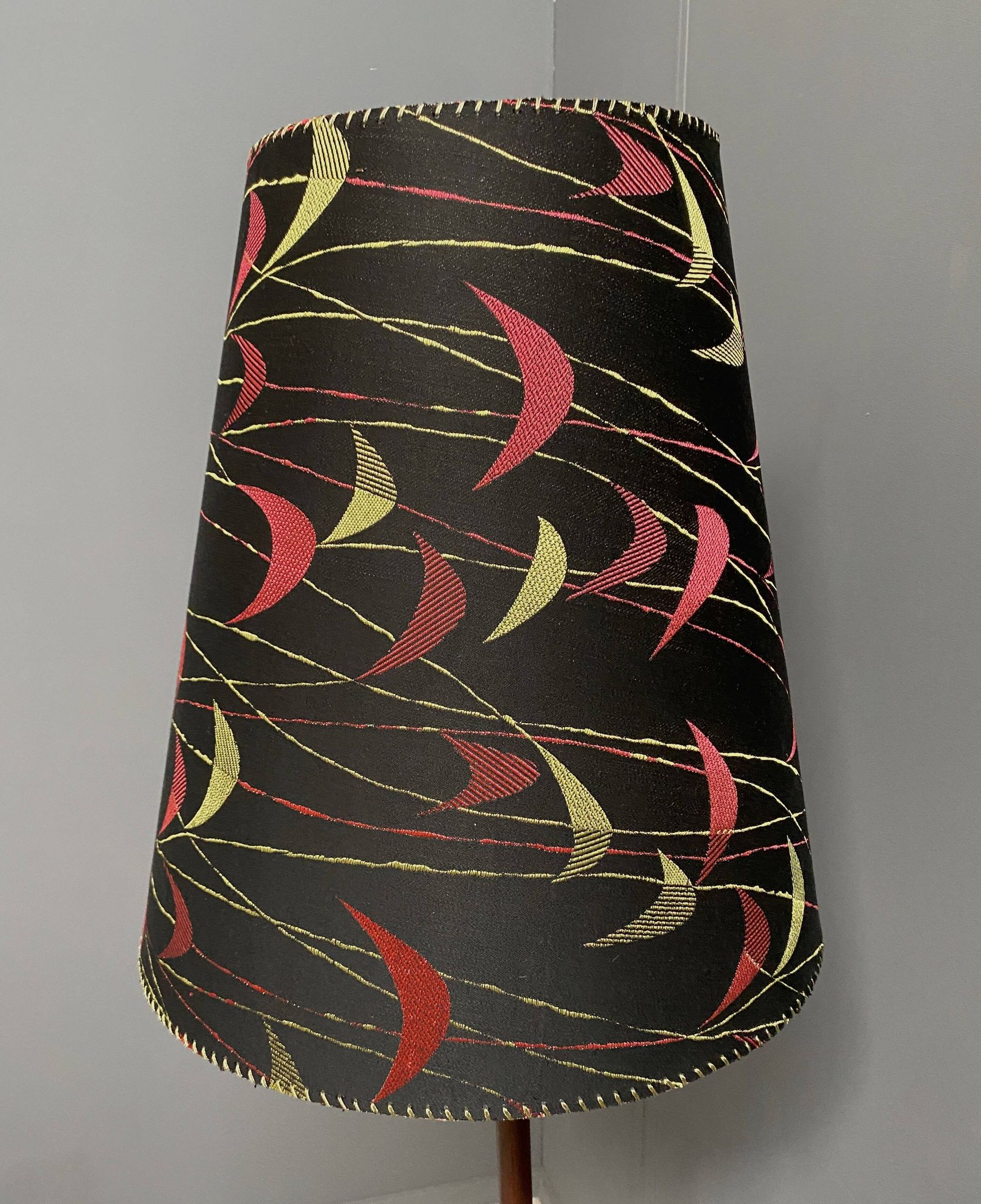 Danish Teak floor lamp with Black and Red , Yellow shade 1960s