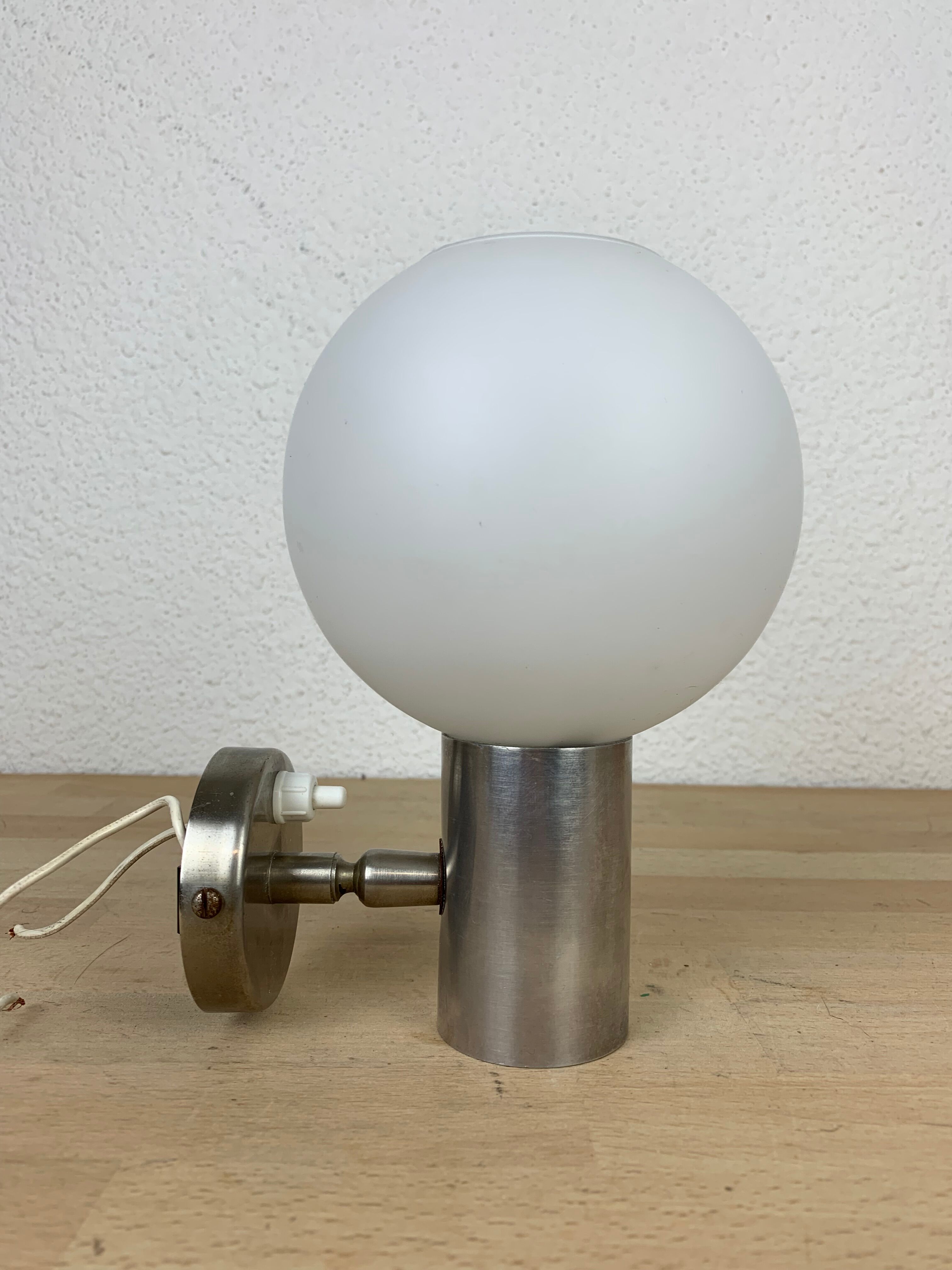 Wall lamp opaline globe aluminum 70s space age