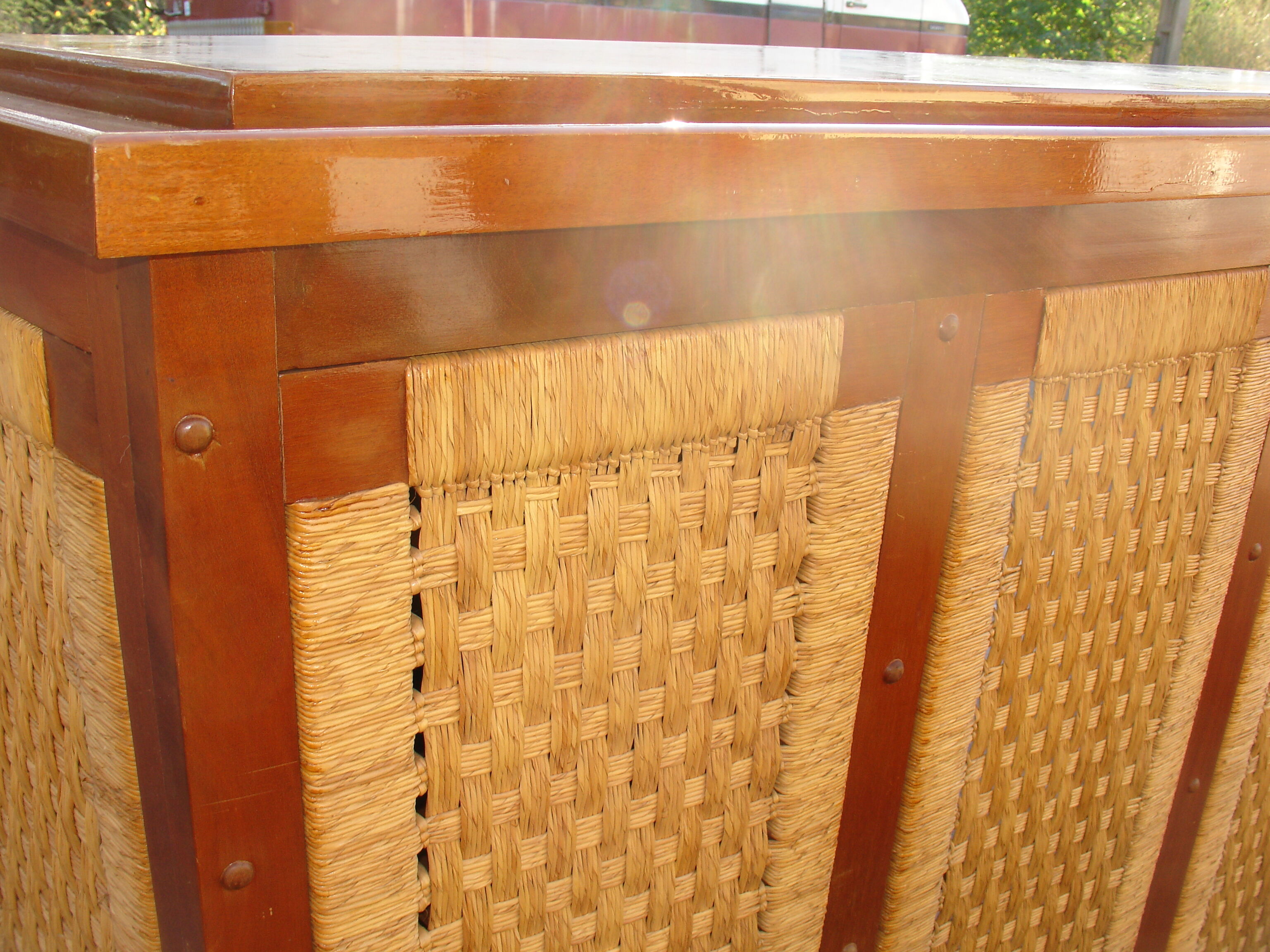 Mahogany and straw bar, made in Mexico around 1950