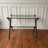 Italian design mahogany and glass rolling console