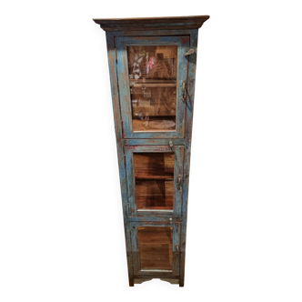 Teak display cabinet with blue patina