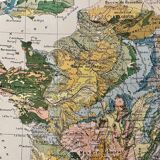 Old geological and physical map of France from 1897