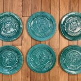 Vallauris - Set of 6 earthenware fish plates with green glaze