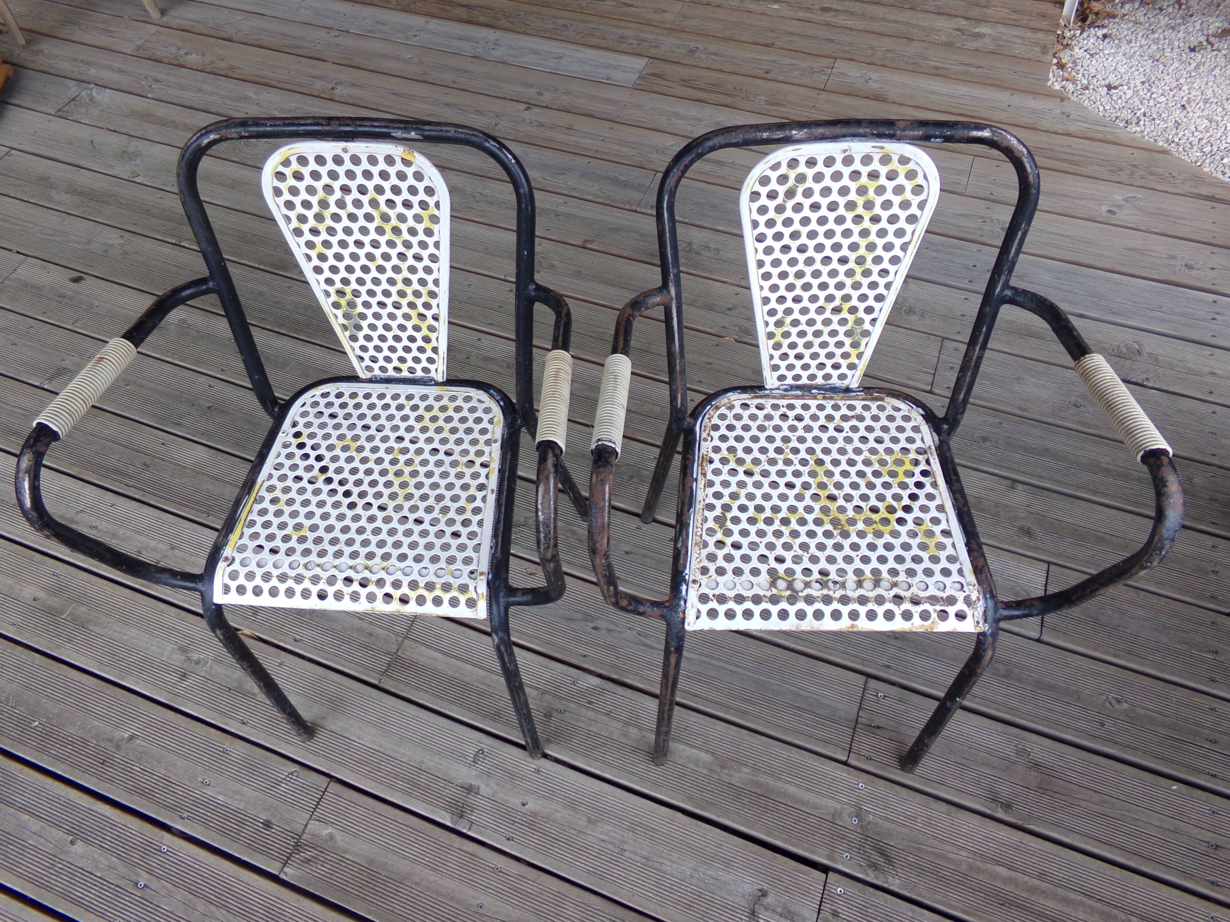 4 armchairs chairs Seducta perforated steel 50s by René Malaval