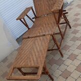 Chaise longue transat en rotin et cannage 1900