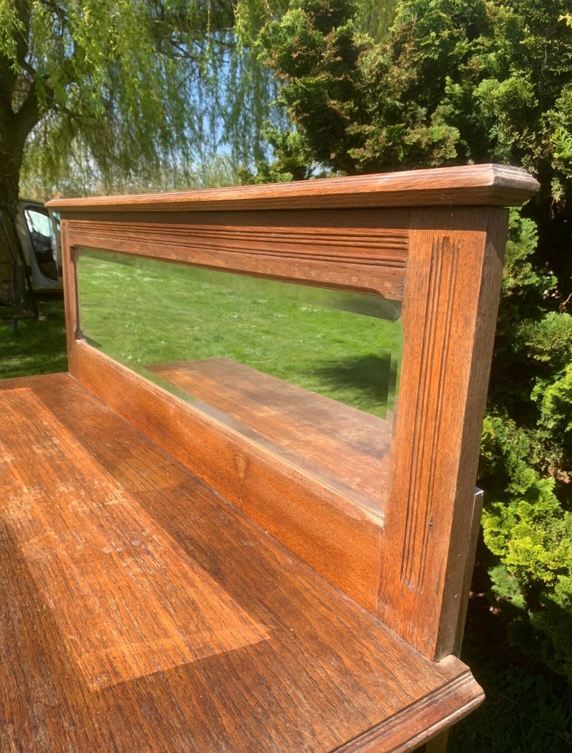 Antique solid wood sideboard with mirror — Art Nouveau style