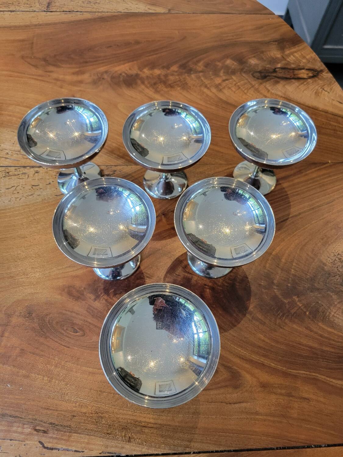 6 stainless steel ice cream cups 1970