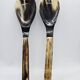 Serving cutlery set in buffalo horn and smooth bone handle