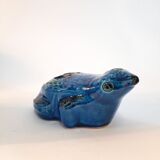 Vintage frog statue, Aldo Londi for Bitossi, Rimini blue series.