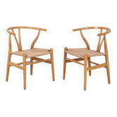 2 chaises Wishbone CH24 en chêne de Hans Wegner, années 1980, Danemark