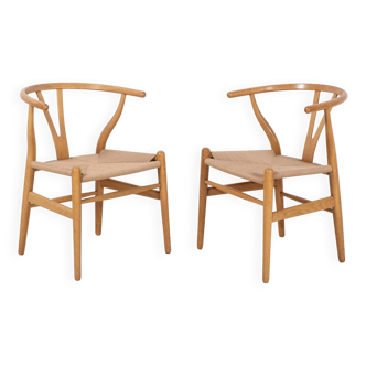 2x Hans Wegner CH24 Oak Wishbone Chairs, 1980s Denmark
