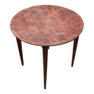 Table ronde en bois cerclée ancienne